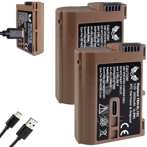 2X SK Akku Ersatz für Nikon EN-EL15c -/- 2400mAh -/- EN-EL15b EN-EL15a EN-EL15 mit USB Typ-C Ladebuchse // NTC-Sensor & V1-Gehäuse für Z8 Z7 II Z5 von SK Games