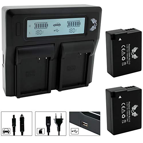 2X SK Akku Ersatz für Panasonic DMW-BLC12 / DMW-BLC12E 1100mAh + LCD Dual Charger für Lumix DMC-G6 G7 GX8 G70 G81 G85 FZ2000 FZ2500 / DMW BLC12 BLC12E von SK Games