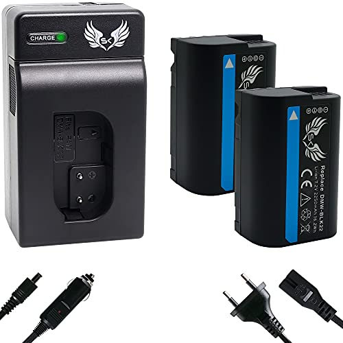 2X SK Akku Ersatz für Panasonic DMW-BLK22 |- 2250mAh -| DMW-BLK22E + Charger für Lumix DC - G9 GH5 GH5 II GH5S GH6 S5 S5K DC-S5 DC-GH5 DC-GH6 von SK Games