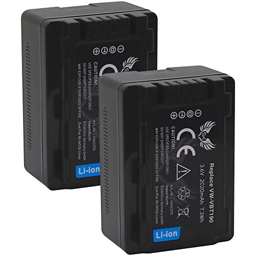 2X SK Akku Ersatz für Panasonic VW-VBT190 E-K | 2020mAh | VW-VBT380 VW-VBK180 VW-VBK360 VW VBK180 VBK360 VBT380 E K HC-V777 VXF999 HDC-SD90 TM90 von SK Games