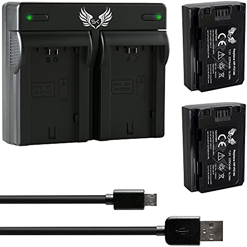 2X SK Akku Ersatz für Sony NP-FZ100 // 2250mAh Sanyo-Zellen + Dual Charger für Alpha 9 II 9II A9 A9II A9S // 7C 7R4 A7 III IV A7RM4 6600 // Ilce 6600 von SK Games
