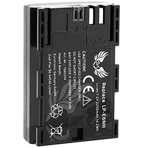 SK Akku Ersatz für Canon LP-E6NH // 2250mAh // LP-E6N LP-E6 mit NTC-Sensor & V1-Gehäuse für Canon EOS R R5 R6 R7 5D Mark II III IV 7D 90D XC15 von SK Games