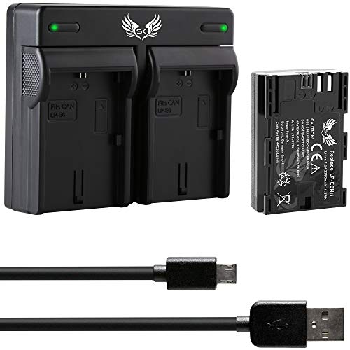 SK Akku Ersatz für Canon LP-E6NH // 2250mAh // mit NTC-Sensor & V1-Gehäuse + Dual Charger für Canon LP-E6 LP-E6N EOS R R5 R6 R7 5D 6D 7D 90D XC15 von SK Games