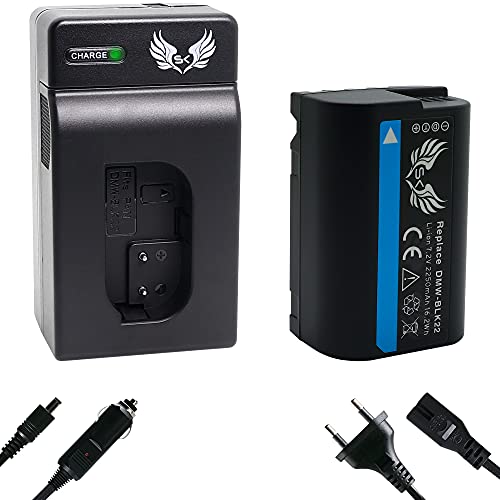 SK Akku Ersatz für Panasonic DMW-BLK22 |- 2250mAh -| DMW-BLK22E + Charger für Lumix DC - G9 GH5 GH5 II GH5S GH6 S5 S5K DC-S5 DC-GH5 DC-GH6 von SK Games