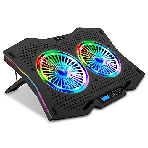 SK Notebook Laptop Rainbow RGB Kühler Gamer Ständer Kühlpad Unterlage Cooler für 9-18 Zoll/Lüfter / 5-7 Stufen Höhenverstellung/dünn & mobil (Rainbow 10 Beleuchtungsmodi) von SK Games