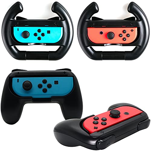 SKGAMES 2x Grips & 2x Lenkrad für Nintendo Switch Joy-Con Controller /// Griff-Halterung Griffhülle Controller Halter Griffe Joy Con Mario Kart 8 SKGAMES 2x Grips & 2x Lenkrad für Nintendo Switch Joy-Con Controller /// Griff-Halterung Griffhülle Controller Halter Griffe Joy Con Mario Kart 8 von SK Games