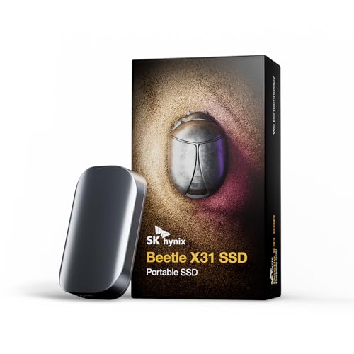 SK Hynix Beetle X31 2TB Extern SSD USB C 3.2 Gen2 mit DRAM | bis zu 1050 MB/s | Portable Externe Festplatte kompatibel mit Windows PC, Mac, Tablet, Android Smartphone, Spielkonsolen (Dark Grey) von SK Hynix