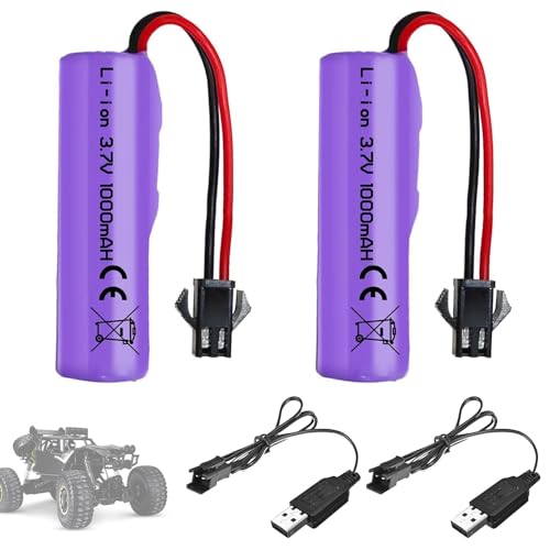 SKIKHN 2 Stück 1000mAh 3.7V RC Akku, Wiederaufladbare Lithium-Batterien mit UBS Ladekabel SM-2P Stecker, Universal Li-Ion Battery Compatible Für RC Fahrzeuge, Boote, Panzer, Auto, Roboter, Stunt Car SKIKHN 2 Stück 1000mAh 3.7V RC Akku, Wiederaufladbare Lithium-Batterien mit UBS Ladekabel SM-2P Stecker, Universal Li-Ion Battery Compatible Für RC Fahrzeuge, Boote, Panzer, Auto, Roboter, Stunt Car von SKIKHN