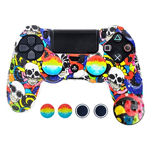 SKINOWN Silikonhülle für PS4 Controller mit 4 Daumengriffen Paint Skull von SKINOWN