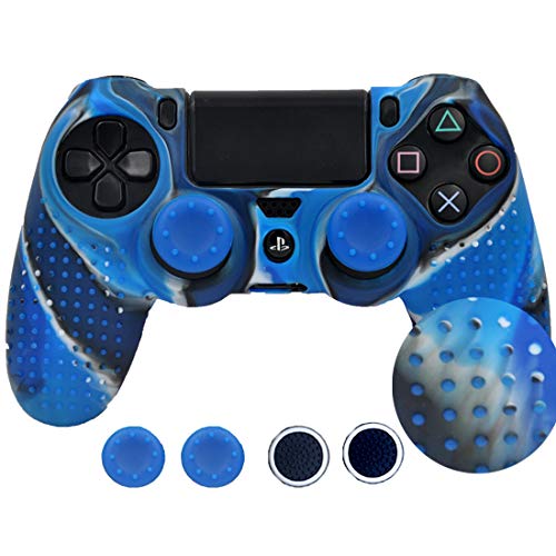 SKINOWN Silikonhülle für PS4 Controller mit 4 Daumengriffen blau Camouflage von SKINOWN