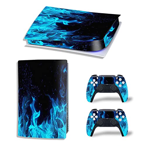 SKINOWN Skin Sticker Sticker für Playstation PS5 Digital Edition Konsole und Controller Eisblau Flamme von SKINOWN