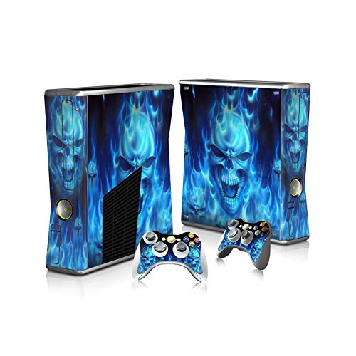 Skins Skin Skin für Xbox 360 Konsole und Fernbedienungen, Vinyl-Aufkleber für Xbox 360 Slim Konsole Blauer Totenschädel von SKINOWN