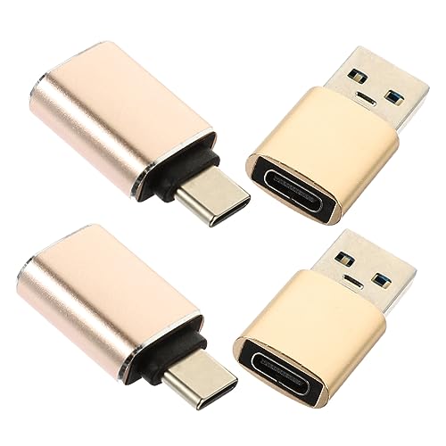 SKISUNO 4 Stück USB C zu USB Adapter Aluminiumgehäuse Kompatibel mit Disk Kartenleser Laptop Erweiterung Tragbar Langlebig Goldfarben von SKISUNO
