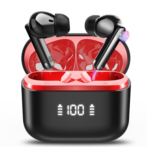 Bluetooth-Kopfhörer, Bluetooth 5.3 Kopfhörer mit HiFi-Stereo, kabellose Kopfhörer in Ear mit HD Mic, 48H Bluetooth-Kopfhörer mit Geräuschreduzierung CVC8.0, kabellose Kopfhörer IP7 wasserdicht, Rot Bluetooth-Kopfhörer, Bluetooth 5.3 Kopfhörer mit HiFi-Stereo, kabellose Kopfhörer in Ear mit HD Mic, 48H Bluetooth-Kopfhörer mit Geräuschreduzierung CVC8.0, kabellose Kopfhörer IP7 wasserdicht, Rot von SKIUDCT