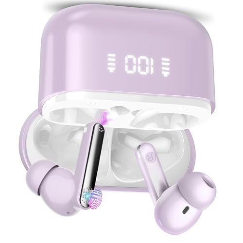 Sprachübersetzer Kopfhörer, 3-in-1 Echtzeit übersetzer Ohrhörer mit 164 Sprachen, 5 Übersetzungsmodi, ENC Rauschunterdrückung Mic, Bluetooth 5.3 Kopfhörer in Ear mit App für Lernen, Reisen Lila von SKIUDCT