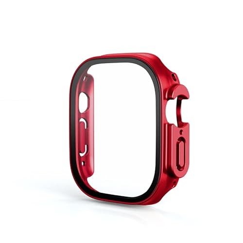 SKM Glas + Abdeckung für Apple Watch Ultra Hülle 49 mm Bumper gehärtetes Displayschutzfolie Armband Apple Watch Armband Zubehör (Farbe: Offizielles Rot 26, Größe: 49 mm) von SKM