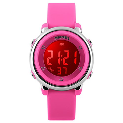 SKMEI Mädchen-Armbanduhr mit Digitalanzeige in Rosa, Violett und Weiß, perfekt für Kinder ab 5 Jahren, Stoppuhr, Alarm, wasserabweisend, rose, Riemen von SKMEI