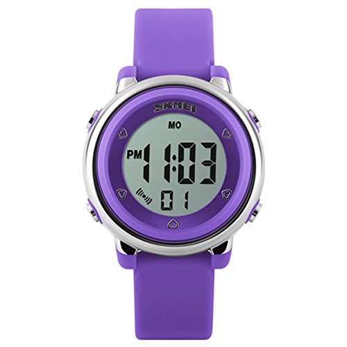 SKMEI Mädchen-Armbanduhr mit Digitalanzeige in Rosa, Violett und Weiß, perfekt für Kinder ab 5 Jahren, Stoppuhr, Alarm, wasserabweisend, violett, Riemen SKMEI Mädchen-Armbanduhr mit Digitalanzeige in Rosa, Violett und Weiß, perfekt für Kinder ab 5 Jahren, Stoppuhr, Alarm, wasserabweisend, violett, Riemen von SKMEI