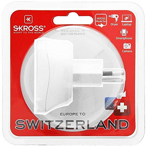 SKROSS | 1.500205 | Reiseadapter von der EU in die Schweiz – Spannung und Leistung: 100 V – 1000 W / 250 V – 2500 W – Anti-Elektroschock-Schutz von SKROSS