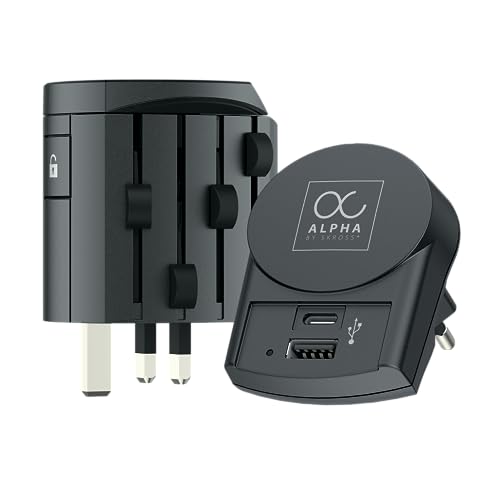 SKROSS - Alpha + USB AC - Universal Reiseadapter von der Welt bis zur Welt - Spannung und Kraft: 100 V - 1000W/250 V - 2500W - 10A Laptop und Haartrockner + USB (12W - 2,4A) + USB C (15W - 3A) von SKROSS