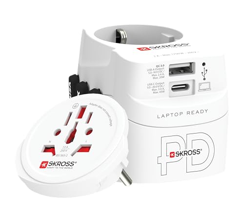 SKROSS - PRO Light USB AC45PD - Universeller Reiseadapter in die Welt und zurück mit 2 USB-Anschlüssen - 45 W Schnellladung - Spannung und Leistung: 100 V AC – 700 W / 250 V – 1750 W SKROSS - PRO Light USB AC45PD - Universeller Reiseadapter in die Welt und zurück mit 2 USB-Anschlüssen - 45 W Schnellladung - Spannung und Leistung: 100 V AC – 700 W / 250 V – 1750 W von SKROSS
