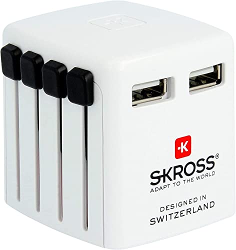SKROSS World USB Charger - Dual USB-Ladegerät (2400 mA) mit patentierten Länderschiebesystem für weltweiten Anschluss (Euro, USA, UK, Australien, China, Italien, Schweiz, Brasilien …) 1, weiß, OS von SKROSS