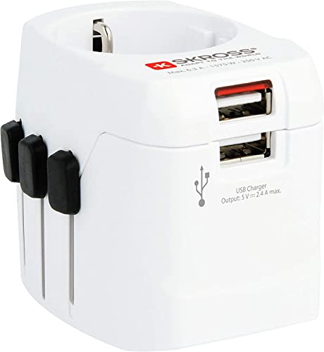 SKROSS | 1302460 | Universeller Reiseadapter 2- und 3-polig und mit 2 USB-Buchsen - Spannung und Leistung: 100 V – 630 W, 250 V – 1575 W - Anti-Elektroschock-Schutz von SKROSS