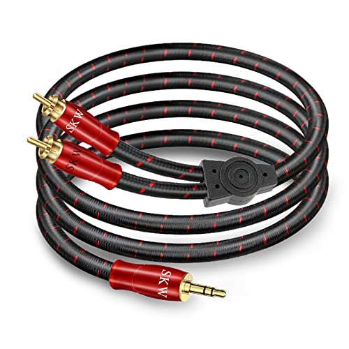 SKW 3,5mm Klinke auf 2 x Cinch Y Splitter Chinch Kabel, OFC Kupfer - Dual geschirmt Cinch auf Klinkenkabel für den Anschluss von Smartphones, Tablets oder PC an HiFi-Verstärker(1,5M, Rot) von SKW