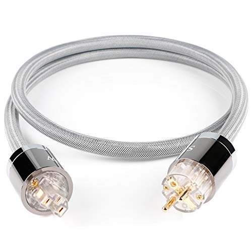SKW Audiophile High End Netzkabel, Schuko-Stecker-auf-Buchse-Stromkabel, EU-Stecker für Subwoofer, Verstärker, DV/AV (Grau,1.5M) von SKW