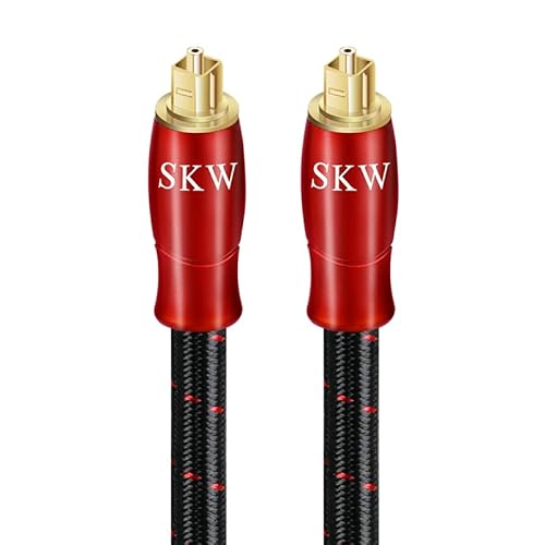 SKW Optisches Digital-Audiokabel, Heimkino-Glasfaser-Toslink-Stecker auf Stecker, vergoldetes Optisches Kabel (S/PDIF)(1.5M, Rot) von SKW