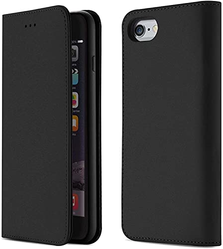 SKXMOD Schutzhülle für Apple iPhone SE 2022 Hülle (3. Generation) 4,7 Zoll, echtes Leder magnetische Klapphülle Folio Handyhülle Brieftasche mit 2 Kartenfächern (Farbe: Svart) von SKXMOD
