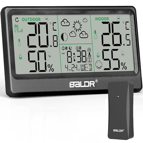 Wetterstation Funk mit Außensensor, DCF-Funkuhr, Innen- und Außenthermometer, Hygrometer, 8,5'' Funkwetterstation mit Wettervorhersage, Mondphase, Hoch-/Tieftemperatur und Schimmelpilzalarm Wetterstation Funk mit Außensensor, DCF-Funkuhr, Innen- und Außenthermometer, Hygrometer, 8,5'' Funkwetterstation mit Wettervorhersage, Mondphase, Hoch-/Tieftemperatur und Schimmelpilzalarm von SKYBOBMY