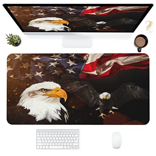 Schreibtischunterlage, Amerikanische Flagge, Adler, erweitertes Gaming-Mauspad für Büroarbeit und Spiel, Computer-Tastatur, Mauspad, großes Mauspad mit genähten Kanten, 80x39.9 cm Schreibtischunterlage, Amerikanische Flagge, Adler, erweitertes Gaming-Mauspad für Büroarbeit und Spiel, Computer-Tastatur, Mauspad, großes Mauspad mit genähten Kanten, 80x39.9 cm von SKYDAWNY