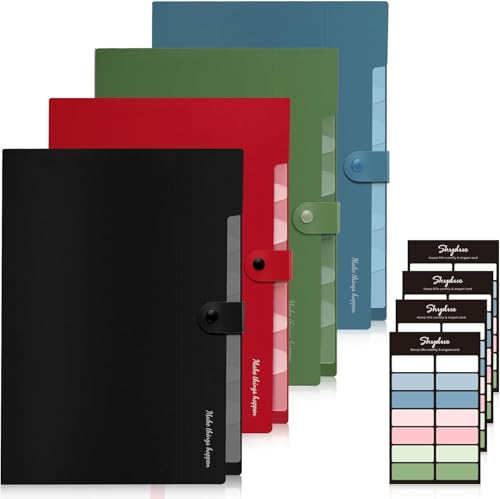 SKYDUE 4 Stück Dokumentenmappe A4, Mappe Mit 8 Fächern, Fächermappe A4 Mit Etiketten, Tragbar Ordnungsmappe Mappen Ordnersystem, Sammelmappe A4 SKYDUE 4 Stück Dokumentenmappe A4, Mappe Mit 8 Fächern, Fächermappe A4 Mit Etiketten, Tragbar Ordnungsmappe Mappen Ordnersystem, Sammelmappe A4 von SKYDUE