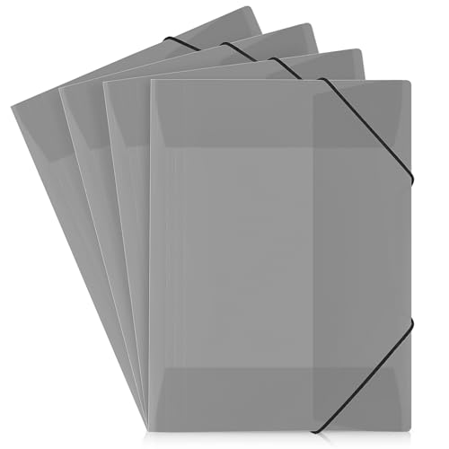 SKYDUE 4 Stück Sammelmappe A4, Postmappe A4 Schule, Mappe Aus Kunststoff Mit Gummizug, Eckspannermappe Für Zeichnungen, Dokumente, Papiere(Grau) von SKYDUE