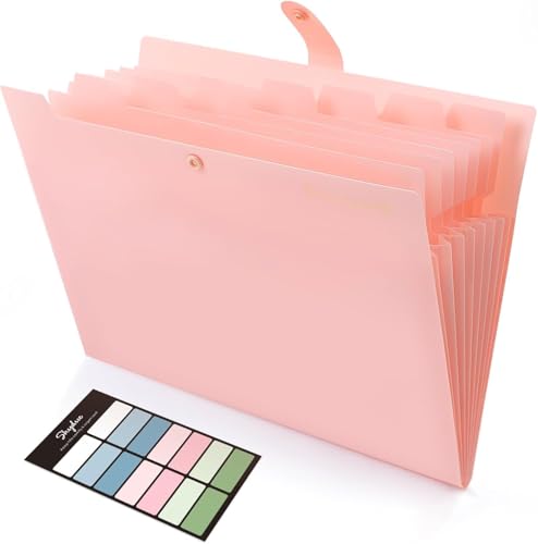 SKYDUE Dokumentenmappe A4, Fächermappe Mit Mit 8 Fächern, Ordner Mit Innentasche, Aktenordner/Folder/Ordnungsmappe Für Schule, Büro, Studium & Zuhause,Robuster PP-Kunststoff/Rosa von SKYDUE