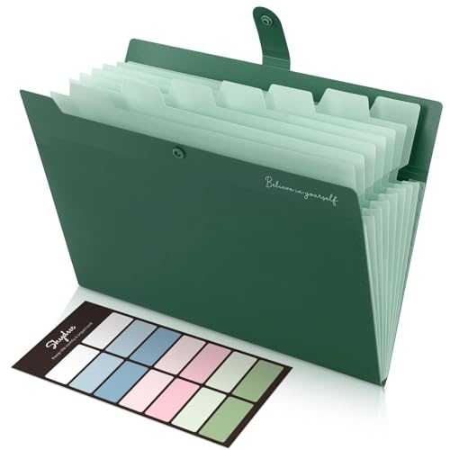 SKYDUE Fächermappe A4, Dokumentenmappe Mit 8 Fächer, Ordner A4/Aktenordner/Ordnungsmappe/Dokumententasche/Mappe Organizer Für Büro Hause Schule Dokumente(Waldgrün) von SKYDUE