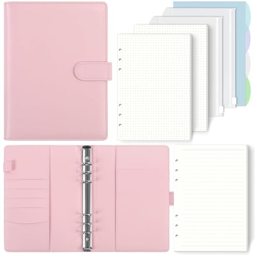 SKYDYE A5 Ringbuch, Ringbuch A5 Nachfüllbar,135 Blätter A5 Nachfüllpapier, Notizbuch A5 Mit Bindertaschen, A5 Binder Für Schulnotizen Und Reisetagebücher (Hellrosa) von SKYDUE