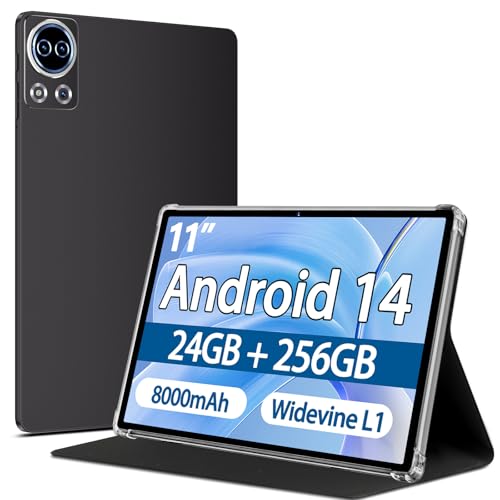 SKYEGG Tablet 11 Zoll Android 14 mit 24 GB RAM + 256 GB ROM (1TB TF), Octa-Core 2.0 GHz, 8000mAh, Widevine L1, 13+5MP, GPS, 5G WLAN BT 5.0, 1280 * 800 Tablet mit Hülle, Grau von SKYEGG