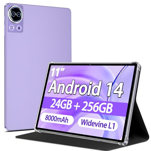 SKYEGG Tablet 11 Zoll Android 14 mit 24 GB RAM + 256 GB ROM (1TB TF), Octa-Core 2.0 GHz, 8000mAh, Widevine L1, 13+5MP, GPS, 5G WLAN BT 5.0, 1280 * 800 Tablet mit Hülle, Lila von SKYEGG