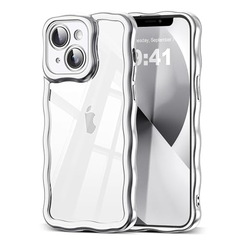 SKYLMW Kompatibel mit iPhone 13 Hülle, Kawaii Cute Curly Wave Frame Luxus Plating Edge Stilvolle Glänzende Klare Rückseite Weiche TPU Stoßfeste Schutzhüllen für iPhone 13 Silber SKYLMW Kompatibel mit iPhone 13 Hülle, Kawaii Cute Curly Wave Frame Luxus Plating Edge Stilvolle Glänzende Klare Rückseite Weiche TPU Stoßfeste Schutzhüllen für iPhone 13 Silber von SKYLMW