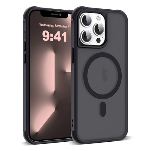 SKYLMW Kompatibel mit iPhone 13 Pro Hülle, stoßfest, lichtdurchlässig, magnetisch, 15,5 cm (6,1 Zoll), kompatibel mit Mag-Safe, tolles Griffgefühl, militärischer Fallschutz, Schwarz von SKYLMW
