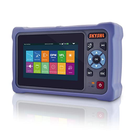 SKYSHL 1310nm/26dB+1550nm/24dB OTDR Messgerät (Eingebaute OPM+OLS+VFL+Ereigniskarte/Event Map) LWL Tester SM 4,3Zoll Touchscreen Optische Zeitbereichs-Reflektometer(SC+FC+ST+LC UPC&APC)-SS304T-2A, Blau+Schwarz von SKYSHL