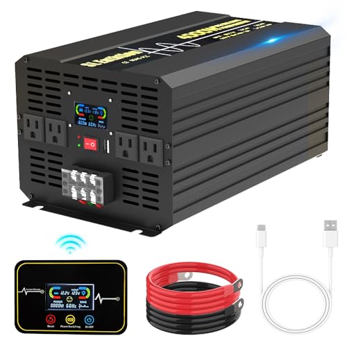 SL Euthtion 4000 W reiner Sinus-Wechselrichter DC 12 V auf 120 V AC 60 Hz mit LCD-Anzeige, USB-Anschluss, kabellose Fernbedienung (10 m), Solar, für den Außenbereich von SL Euthtion