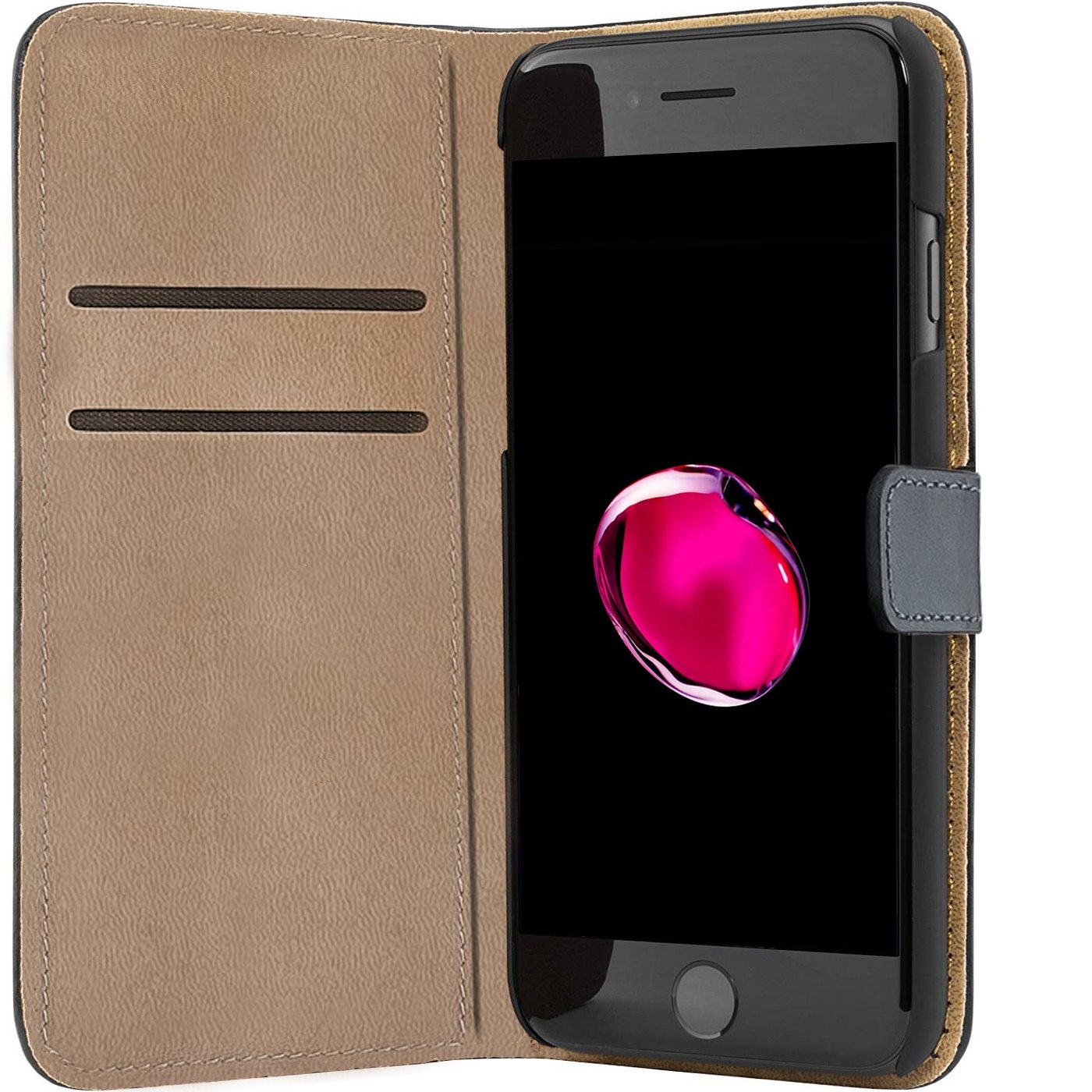 SLABO Flip Case Flip Case Cover in Bookstyle für iPhone 7 Plus / iPhone 8 Plus - ECHT LEDER" - SCHWARZ, BLACK" von SLABO