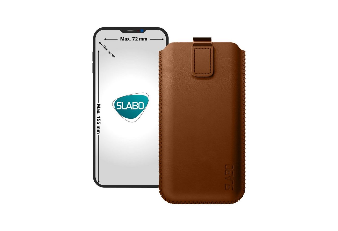 SLABO Handyhülle universelle Schutzhülle für Smartphone (max. 155 x 72 x 10 mm) universal Schutztasche Handyhülle Case mit Magnetverschluss aus Kunstleder - BRAUN, BROWN von SLABO