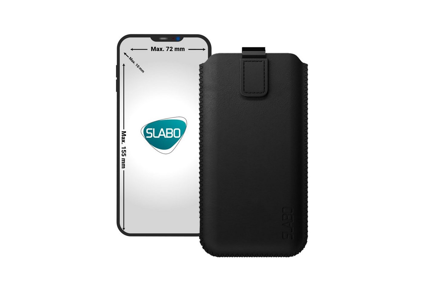 SLABO Handyhülle universelle Schutzhülle für Smartphone (max. 155 x 72 x 10 mm) universal Schutztasche Handyhülle Case mit Magnetverschluss aus Kunstleder - SCHWARZ, BLACK von SLABO