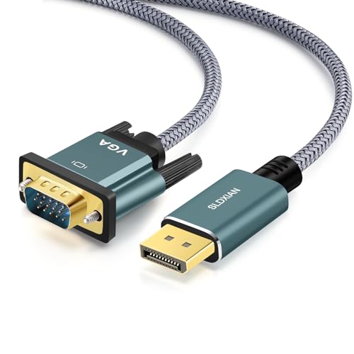 SLDXIAN DisplayPort auf VGA Kabel, Vergoldet DP zu VGA Kabel 1080P, DP Stecker zu VGA Stecker Kabel für Laptop, PC, Desktop, Monitor, Projektor (1.8M) von SLDXIAN