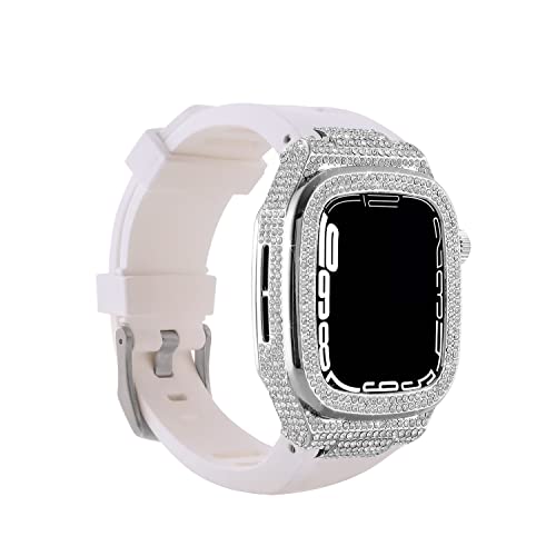 Kompatibel mit Apple Watch für Herren, 44 mm, 45 mm, 45 mm, 44 mm, Silikonband mit Schutzfolie, robuste Abdeckung für iWatch Serie 8, 7, 45 mm, 6, 5, 4, SE, 44 mm, robustes Metallgehäuse, vollständige von SLEILIN