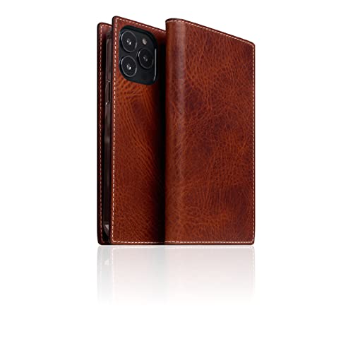 SLG Leder Wallet Case Kompatibel mit iPhone 13 Pro Max, D7 Italienisches Wachs Leder Tagebuch Flip Cover Kartenfach Halter mit Geschenkbox, handgefertigt und entworfen für iPhone 13 Pro Max (Braun) von SLG